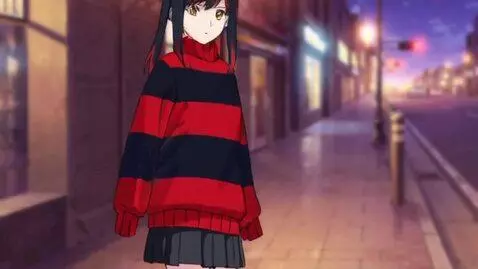 AI Video from prompt: girl in red black sweater with high thighs looki