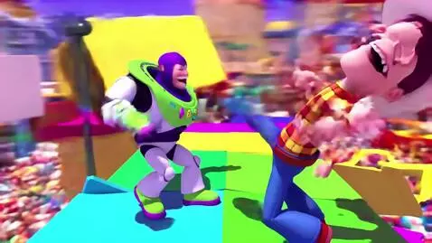 AI Video from prompt: Pixar Toy Story Characters fighting Super Smash 