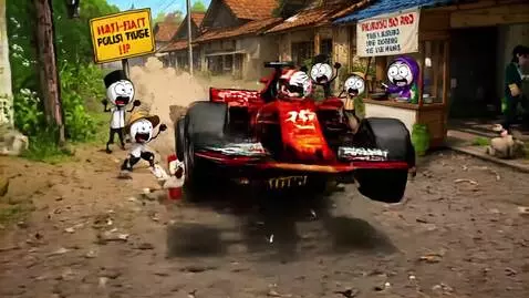AI Video from prompt: Stickman Formula 1 driver slowly attempts to nav