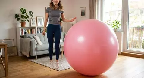 AI Video from prompt: The girl sits on top of the pink ball and the gi