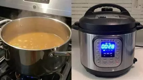 AI Video from prompt: Frame: split screen again.  Left half: a pot on 