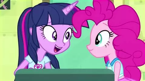 AI Video from prompt: Pinkie Pie and Twilight Sparkle with a joystick 
