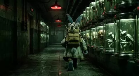 AI Video from prompt: The rabbit removes its goggles and walks down th