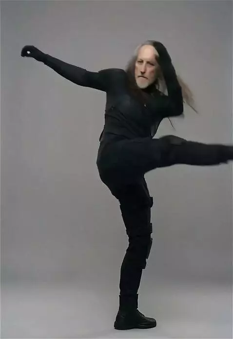 AI Video from prompt: *he is practicing martial arts. Doing spin kicks