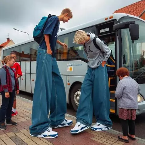 AI Video from prompt: The tallest boys slowly board the bus, but since