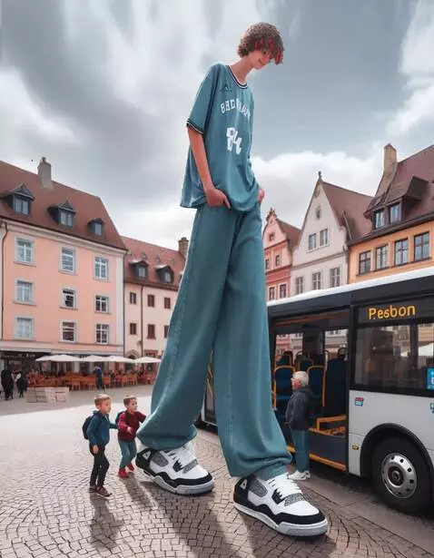 AI Video from prompt: The tallest boy walks very slowly down the stree
