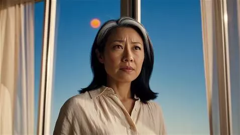 AI Video from prompt: A 45-year-old woman looks mysteriously at the sk