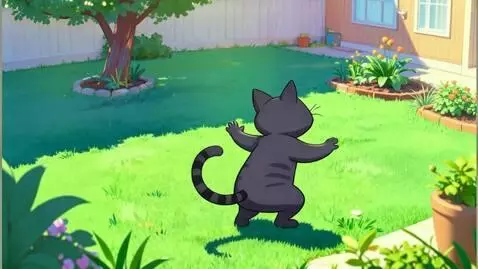 AI Video from prompt: A charismatic cartoon cat performing an energeti
