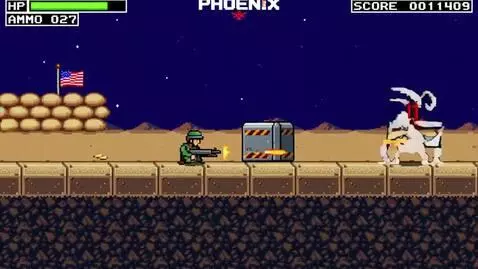AI Video from prompt: phoenix 8 bit american anime military vs aliens 