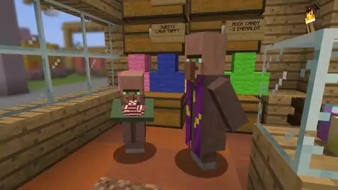 AI Video from prompt: The Baby Minecraft Villager Steals Candy in the 