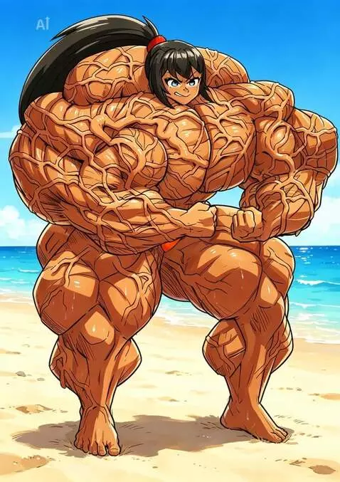 AI Video from prompt: This anime Bodybuilder slowly and intensely flex