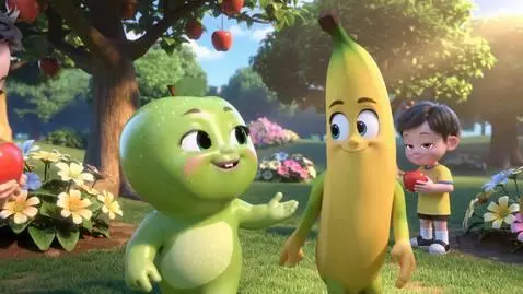 AI Video from prompt: Banana Story): A cute animated apple and banana 