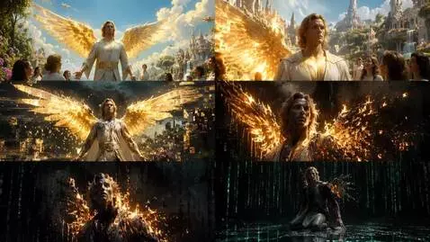 AI Video from prompt: Origin as Angelic Guardian (Paradise Matrix Fall