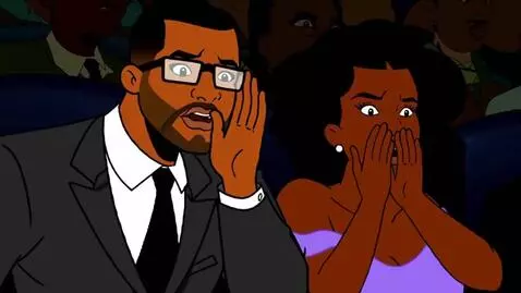 AI Video from prompt: Man and his goons are at a convention wearing fa