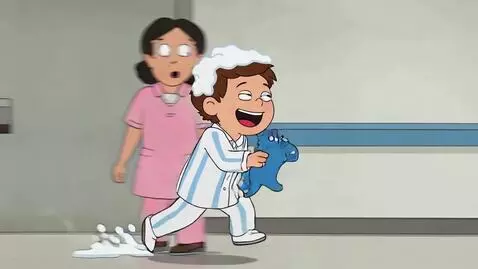 AI Video from prompt: A boy hospital patient, covered in shampoo foam,