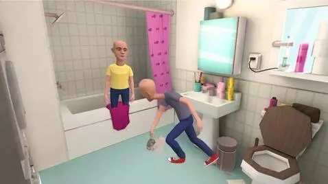 AI Video from prompt: A guy in a grey shirt throws a trash to a guy in