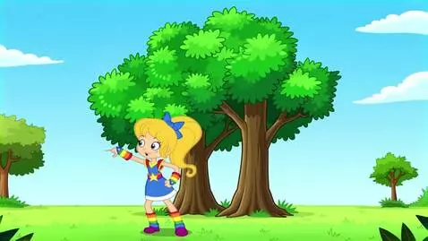 AI Video from prompt: EXT. RAINBOW LAND - DAY  RAINBOW BRITE stands be