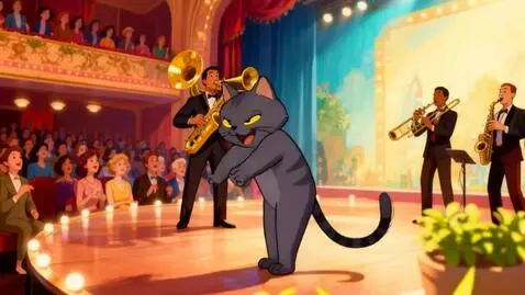 AI Video from prompt: Funny cartoon cat king of rock'n'roll, spectacul