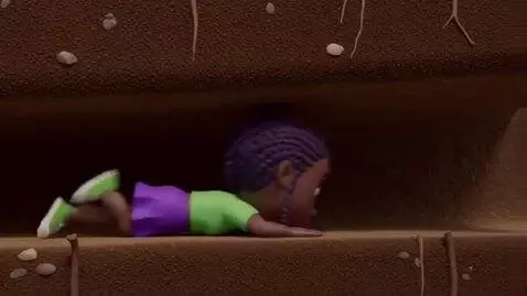 AI Video from prompt: The black girl starts burrowing down in the gras