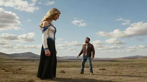 AI Video from prompt: Man vs. giant woman