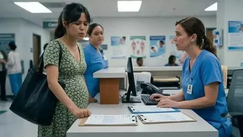 AI Video from prompt: A very bloataed American woman is checking into 