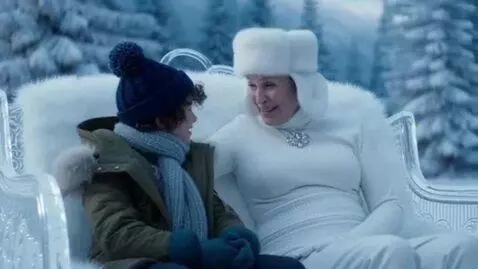 AI Video from prompt: a mature, plump sixty-year-old snow queen in a s