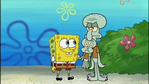 AI Video from prompt: Spongebob bites Squidward's neck Squidward yelli
