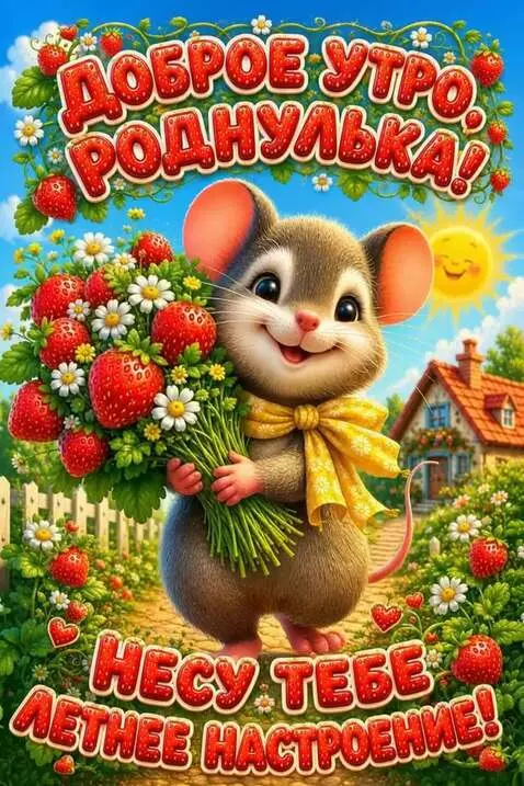 AI Video from prompt: The little mouse is smiling and carrying a bouqu