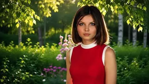 AI Video from prompt: Posing, walking, approaching, a beautiful flower