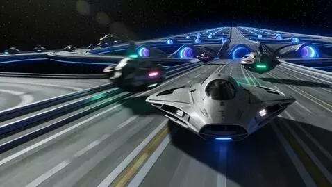 AI Video from prompt: A spacecraft traveling on an alien interstellar 