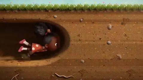 AI Video from prompt: The black girl starts burrowing down in the gras