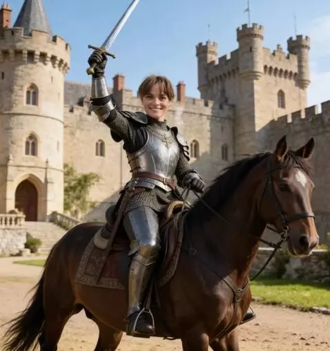 AI Video from prompt: the girl lifts  the sword above  her head. she s