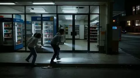 AI Video from prompt: The children snuck into the store at night with 
