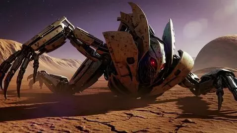 AI Video from prompt: Evil alien robot with unknown capabilities is di
