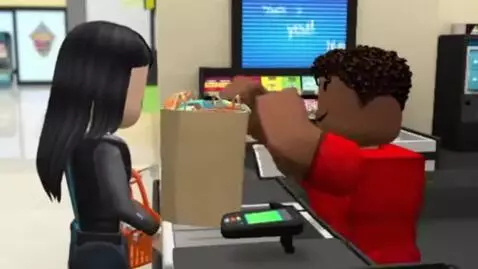 AI Video from prompt: She goes to the store for food, and eats it, but