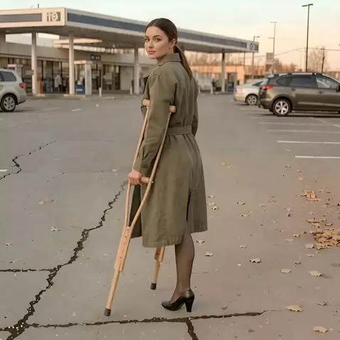 AI Video from prompt: A one-legged woman walks on her single leg and c