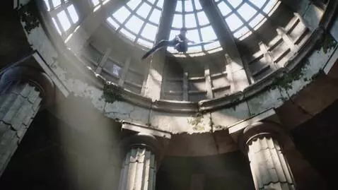 AI Video from prompt: Action: Heroine rises to the dome, wings folded,