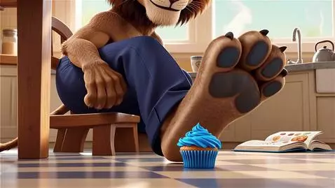 AI Video from prompt: Anthrofurry muscular brown lion wearing trousers