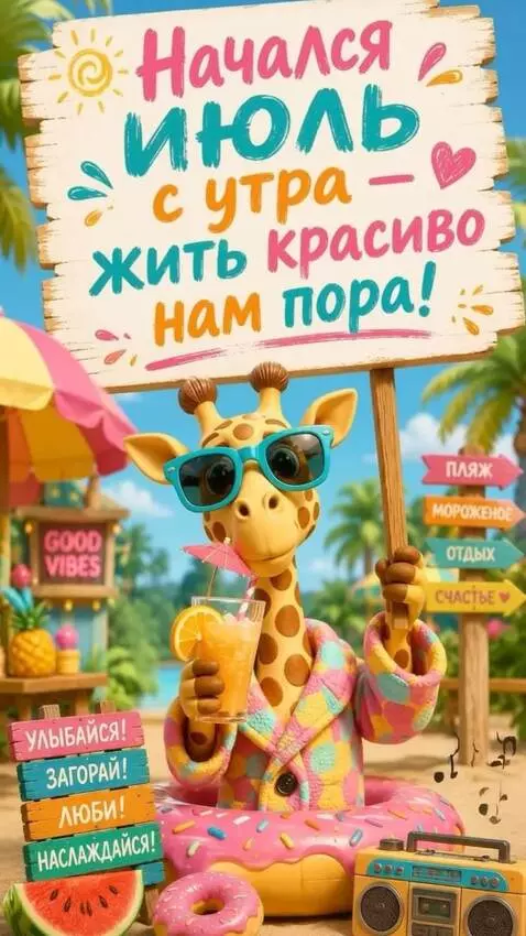 AI Video from prompt: The Giraffe  moves, smiles, and drinks a cocktai