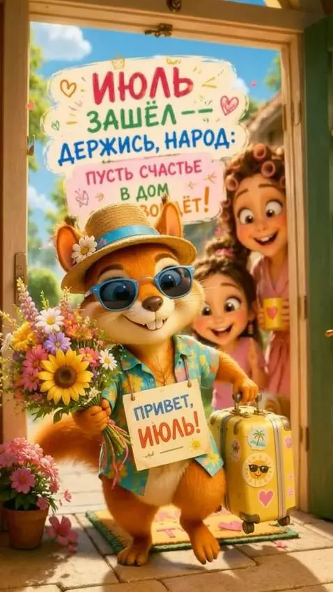 AI Video from prompt: He smiles and enters the house with flowers and 