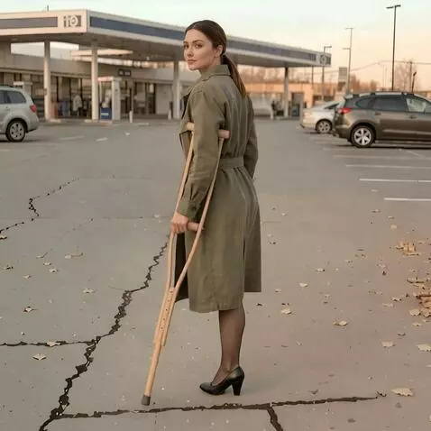 AI Video from prompt: A one-legged woman walks on her single leg and c