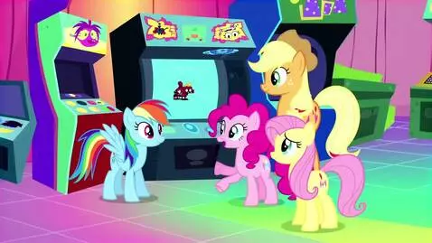 AI Video from prompt: Applejack, Fluttershy, Pinkie Pie, and Rainbow D
