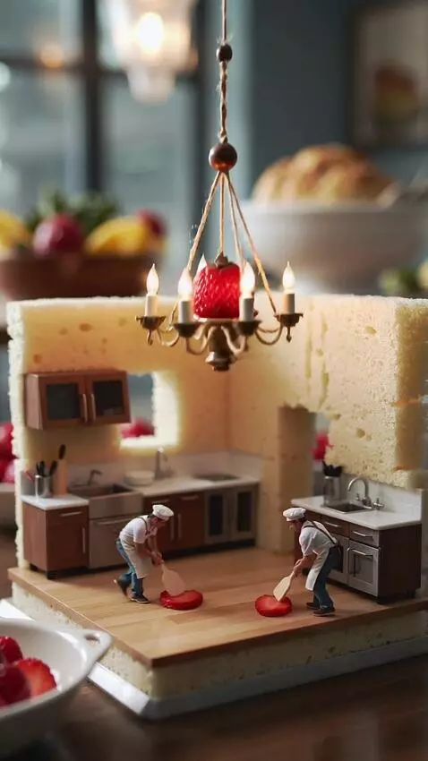 AI Video from prompt: Hyper-realistic miniaturized food art, diorama s