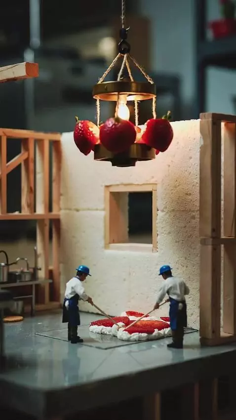 AI Video from prompt: Hyper-realistic miniaturized food art, diorama s