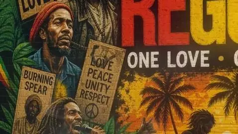 AI Video from prompt: Epic reggae mural animation, waving Jamaican fla