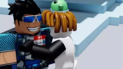AI Video from prompt: Make 2 roblox people hugging with a realistic re