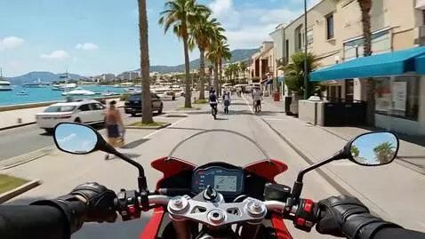 AI Video from prompt: continue driving a sports motorcycle along the r