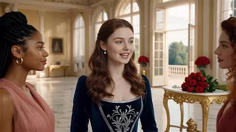 AI Video from prompt: Princess Elliese, wearing a dark blue dress, tel