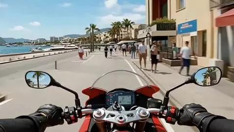 AI Video from prompt: continue driving a sports motorcycle along the r
