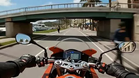 AI Video from prompt: continue driving a sports motorcycle along the r